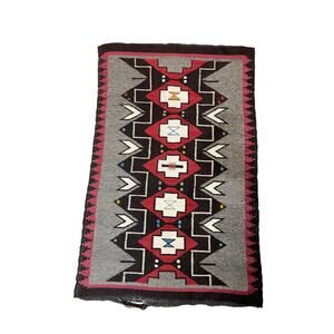 Vintage Southwestern Aztec Rug 48” x 30.5” – Handwoven Geometric Wool Tapestry